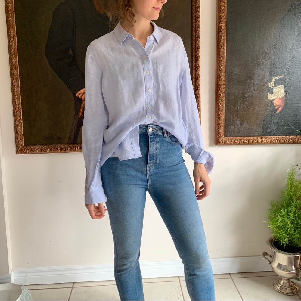 Light Blue Linen Button-Up Shirt - Women